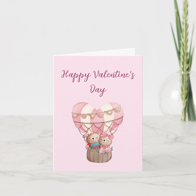 Carte Ours en peluche de la Saint-Valentin rose montgolf (Devant)