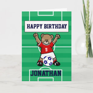 Carte Ours en peluche de soccer personnalisé (rouge)