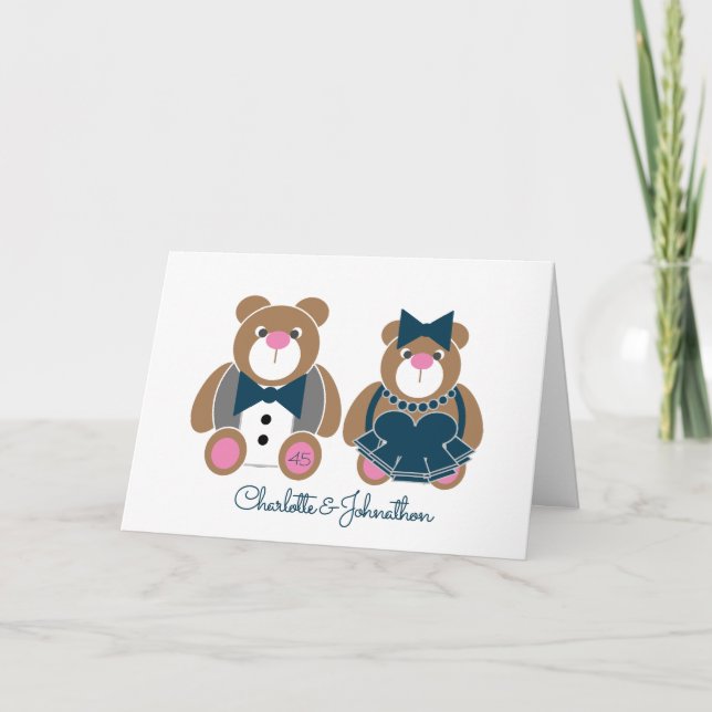 Carte Ours en peluche mignon 45e anniversaire du mariage (Devant)