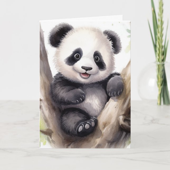 Carte Ours en peluche panda d'anniversaire dans l'arbre (Devant)