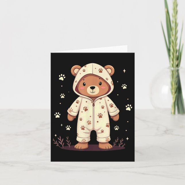 Carte Ours en peluche portant un pyjama  (Devant)