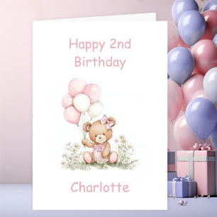 Carte Ours en peluche pour fille mignonne 2ème anniversa