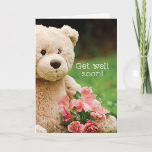 Carte Ours en peluche récupérable avec fleurs, religieux