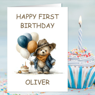 Carte Ours en peluche rustique 1er anniversaire
