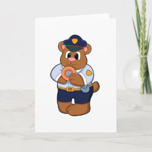 Carte Ours en policier avec uniforme de police et beigne