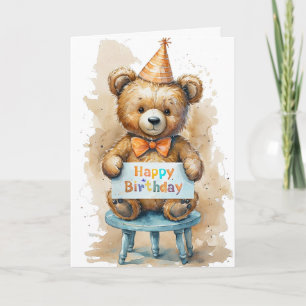 Carte Ours En Teddy Mignonne Voeux Anniversaire Aquarell