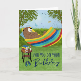 Carte Ours endormi dans un hamac pour anniversaire