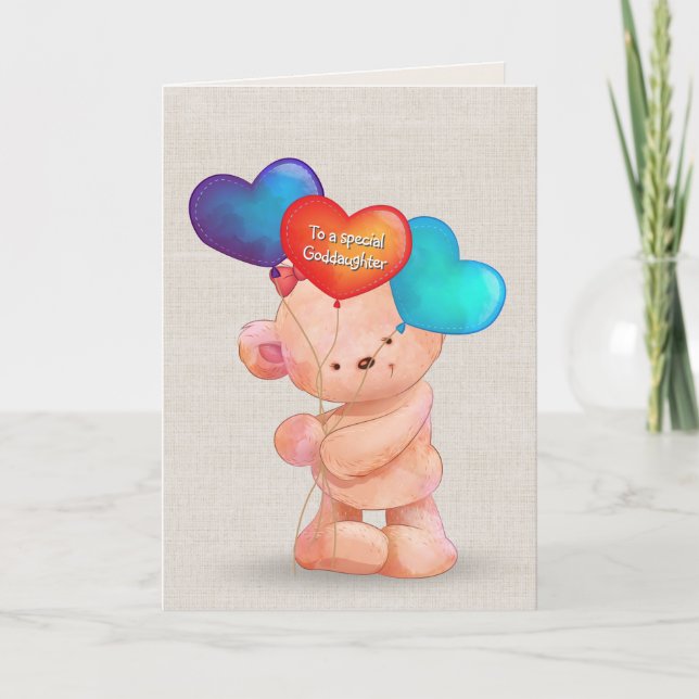 Carte Ours et ballons pour fille (Devant)