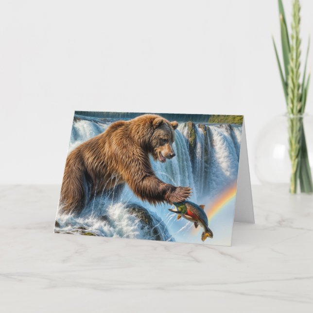 Carte Ours grizzly de 50 ans capturant un saumon (Devant)