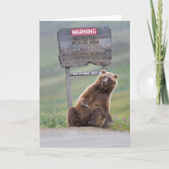 Carte Ours Grizzly Joue Avec Un Panneau (Devant)