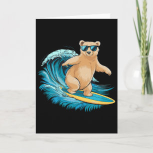 Carte Ours Grizzly Surfeur Plage Été Planche de Surf Sur