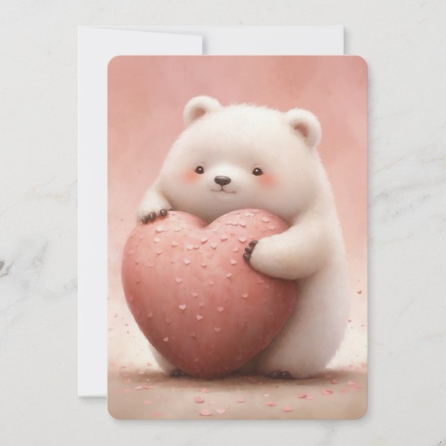Carte Ours mignon Accrocher un coeur rose (Devant)