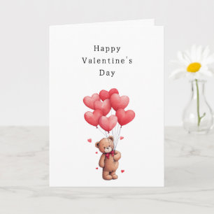 Carte Ours mignon Ballons Cœur Rouge Saint-Valentin
