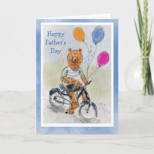 Carte Ours mignon sur un vélo avec des ballons Fête des