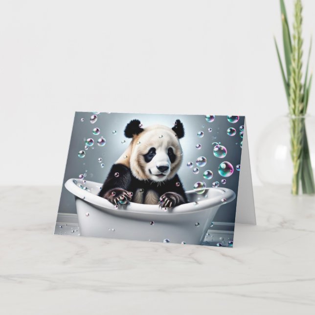Carte Ours Panda Anniversaire Dans Bain De Bulle (Devant)