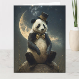 Carte Ours Panda Lune vintage