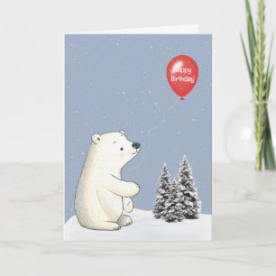 Carte Ours polaire avec ballon de birthday rouge