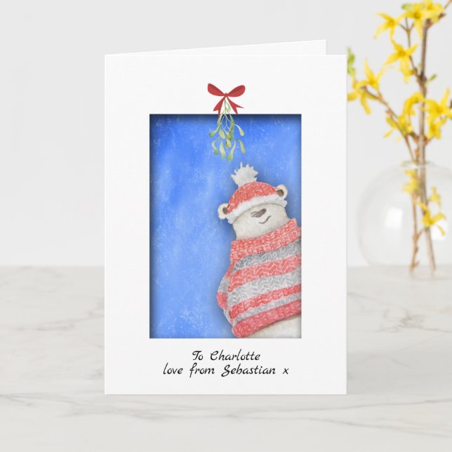 Carte Ours Polaire Avec Mistletoe Noël (Fleur jaune)