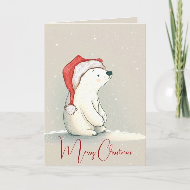 Carte Ours Polaire De Noël Dans Les Snowflakes (Devant)