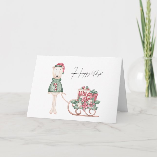 Carte Ours Polaire habillé pour l'aube de Noël (Devant)