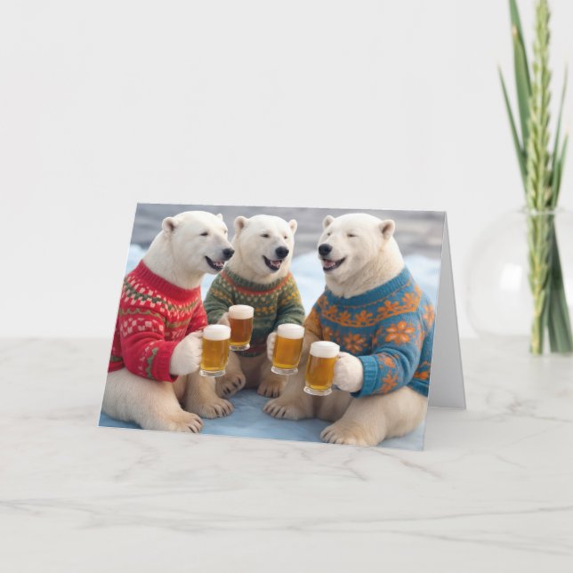 Carte Ours polaires festifs portant des pulls de Noël la (Devant)