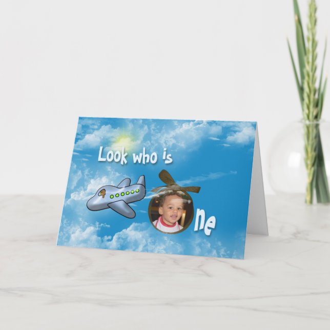 Carte Ours pour le premier anniversaire dans un avion (Devant)