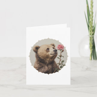 Carte Ours romantique et inspirant avec rose