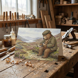 Carte Ours sculpté à la campagne Fête des Pères traditio