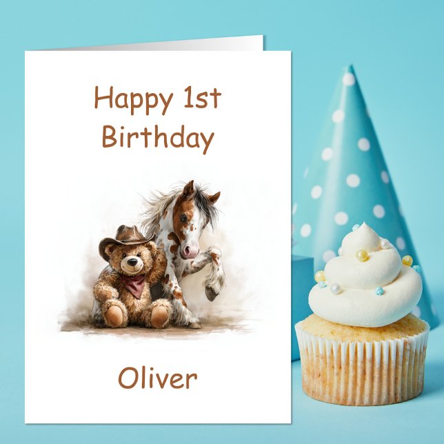 Carte Ourson Cowboy 1er Anniversaire (Créateur téléchargé)