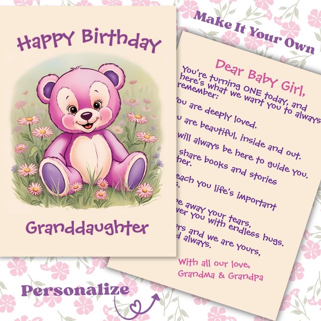Carte Ourson Rose pour le Premier Anniversaire de Petite (Créateur téléchargé)