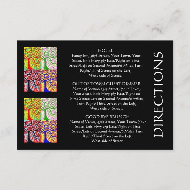 Carte 'Out Of Town Guest DIRECTIONS' (petit rec) (Devant)