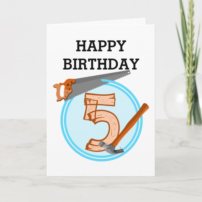 Carte OUTILS D'Anniversaire Des Garçons De Cinq Ans (Devant)