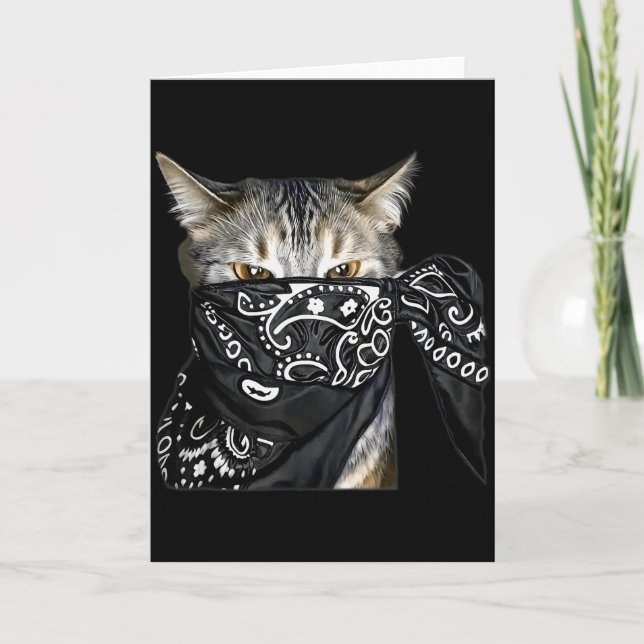 Carte Outlaw Cat Funny Gangster Cat With Bandana  (Devant)