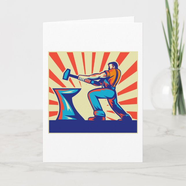 Carte Ouvrier forgeron avec marteau et enclume de style  (Devant)