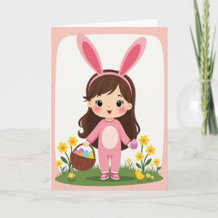 Carte ovale à motif de printemps de lapin rose