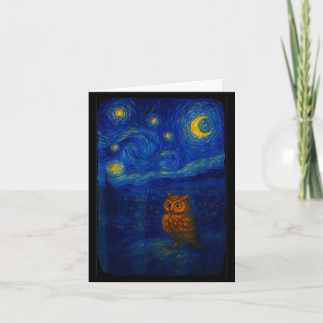 Carte Owl Starry Cute Night Van Gogh Owl Bird Lovers Wom (Devant)