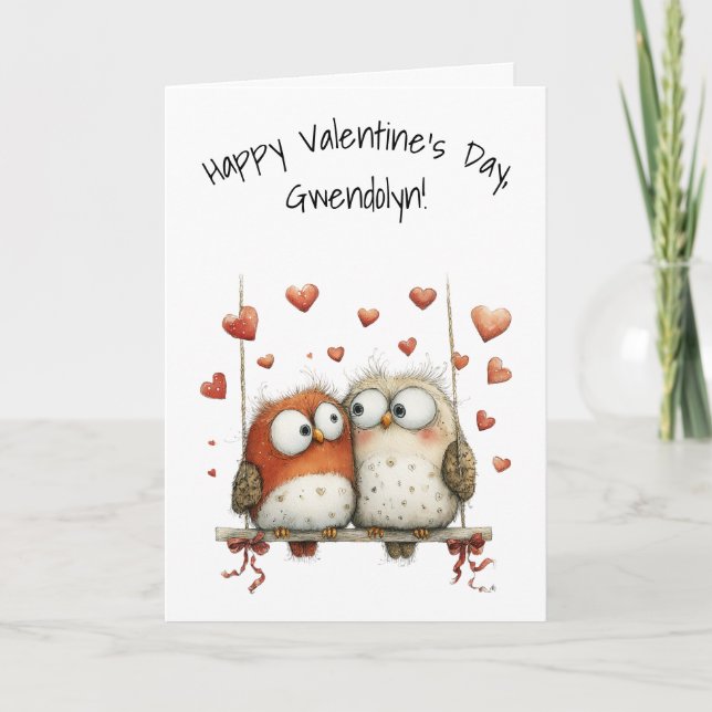 Carte Owl Sweethearts Whimsical Happy Valentine's Day (Devant)