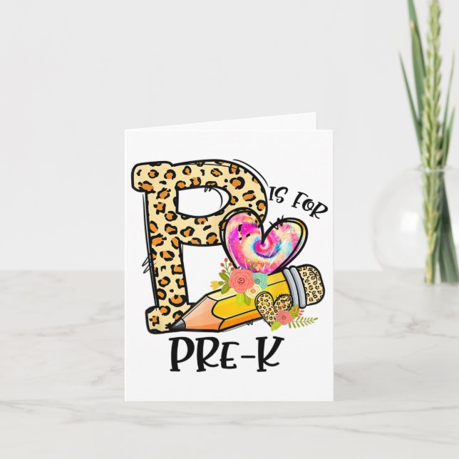 Carte P Est Pour Pré K Enseignant Leopard Premier Jour D (Devant)