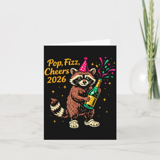 Carte P Fizz Cheers 2026 Funny Raccoon New Year Design  (Devant)
