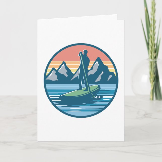 Carte Paddleboard Retro Sunset Lake Mountains Cadeau (Devant)