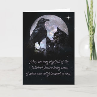 Carte Pagan Wicca Winter Solstice Raven and Cats