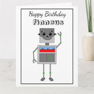 Carte Page Big Happy Birthday Robot Theme with Coloring