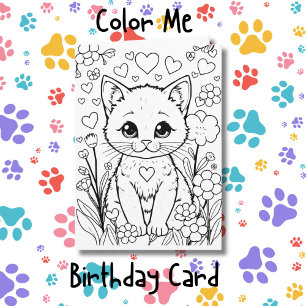 Carte Page Coloriage Chat en Fleurs   Anniversaire