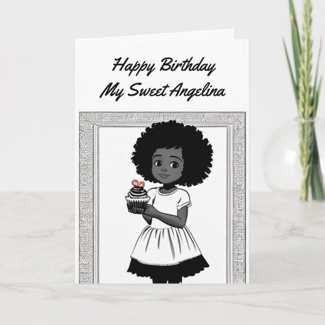 Carte Page Couleur | Anniversaire de la fille afro-améri (Devant)
