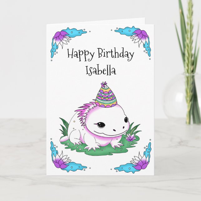Carte Page d'anniversaire Axolotl personnalisé avec colo (Devant)