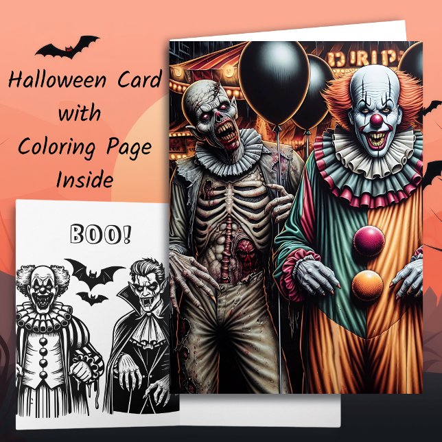 Carte Page de coloriage Clown et Zombie Halloween (Créateur téléchargé)