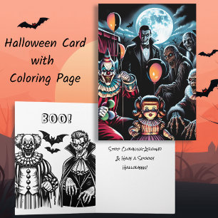 Carte Page de coloriage Clown, Vampire et Zombie Hallowe