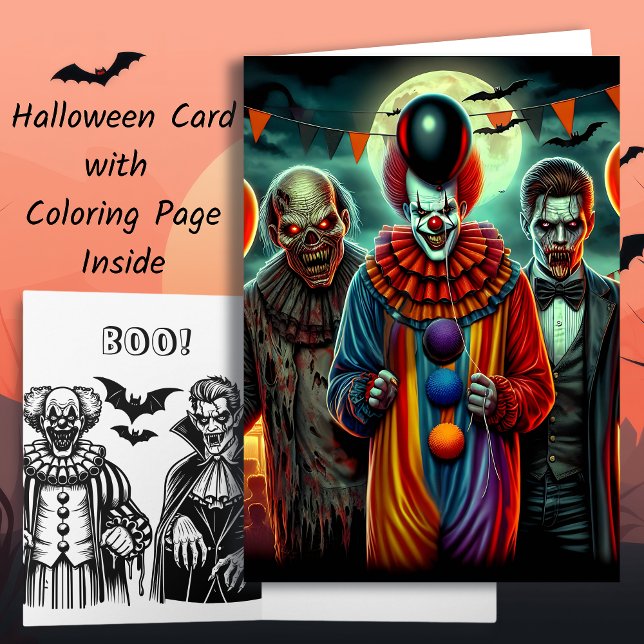Carte Page de coloriage Clown, Zombie et Vampire Hallowe (Créateur téléchargé)