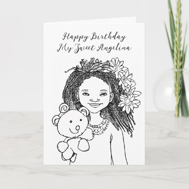 Carte Page de couleur Anniversaire | Caricature afro-amé (Devant)