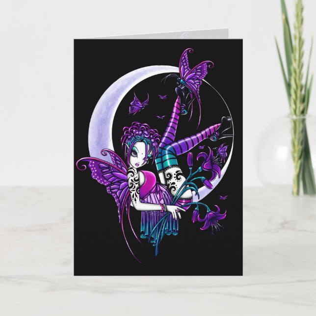 Carte "Paige" Rainbow Butterfly Moon Fairy Art Card (Devant)